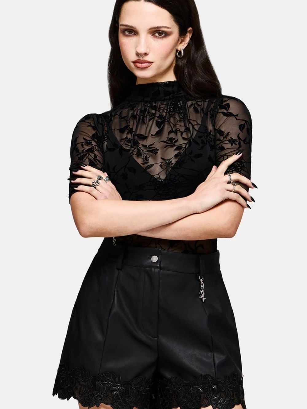 Disturbia Caelith PU Leather Lace Short - Picture 2 of 9